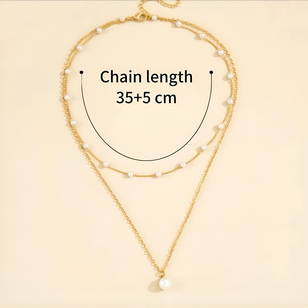 Gold Pearl Layered Necklace - Picture 4 of 4